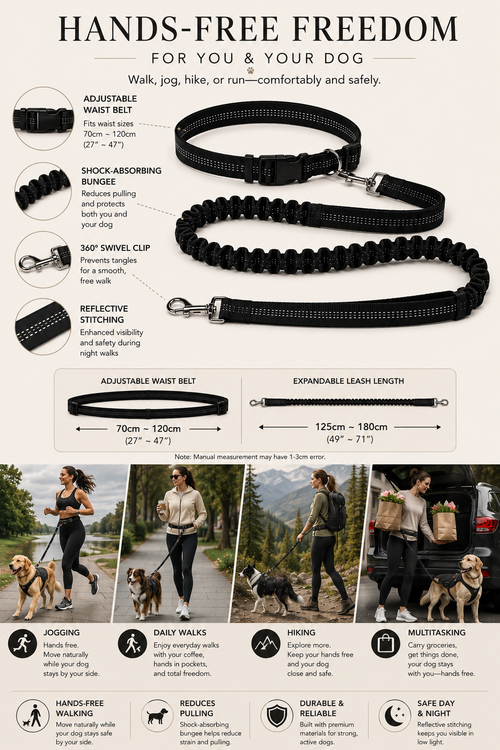 Hand Free Traction Dog Leash for Pet Walking/Running